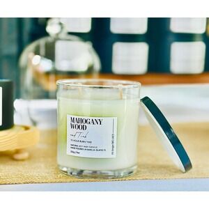 Mahogany Wood Candle 75 Hour Burn Time Natural Soy Wax Scented